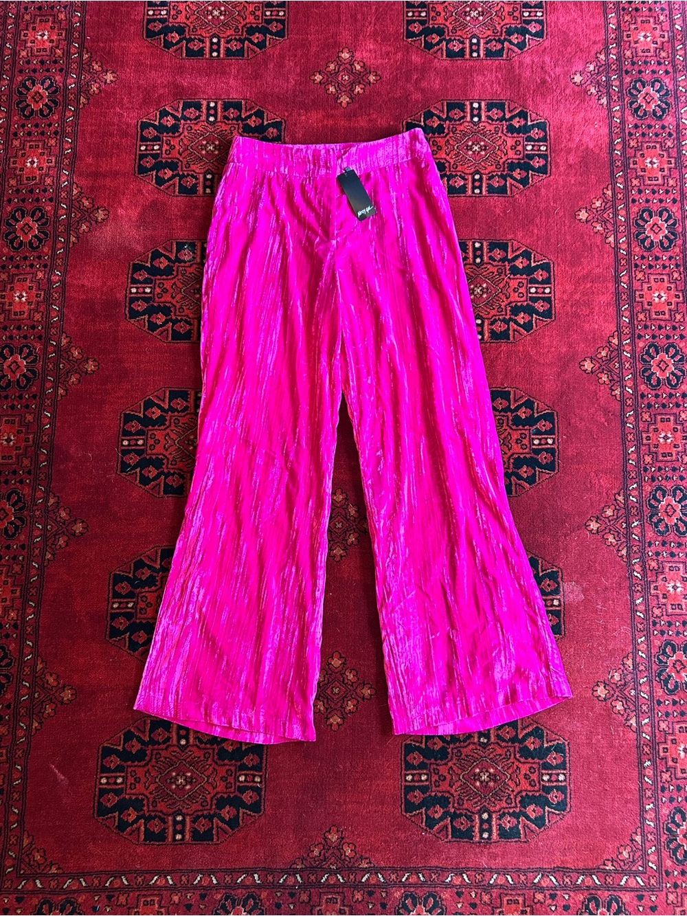 NWT Nasty Gal Fuchsia Pink Crushed Velvet High Waisted Trousers